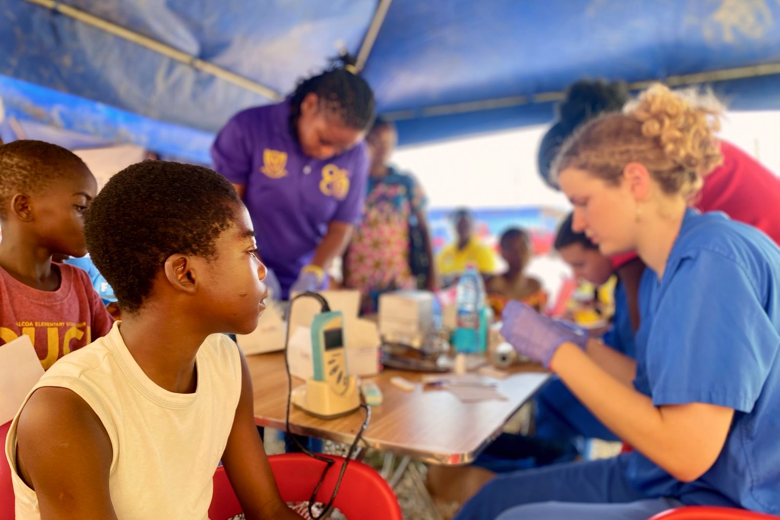 A free medical outreach day set up to screen and advise villagers near Cape Coast